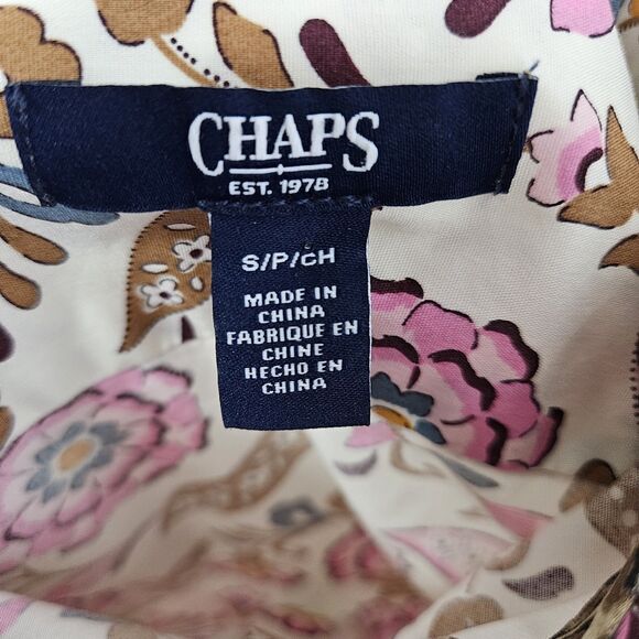 Chaps Shirt Women’s Small Multicolor Floral Button Up Long Sleeve Cotton Blend - Picture 2 of 8